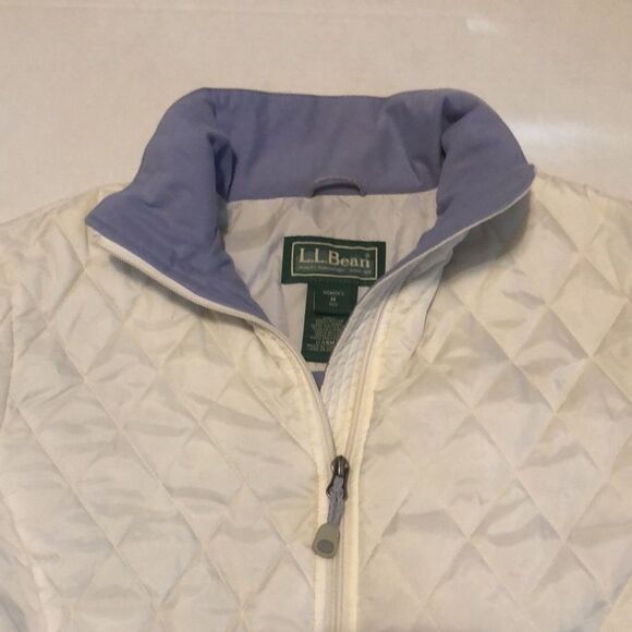 LL Bean Sz M Womens Off White Quilted Zip Insulated Winter Puffer Jacket Coat - Picture 5 of 10